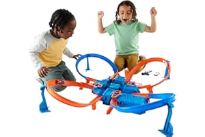 Hot Wheels Track Set with 1:64 Scale Toy Car, 4 Intersections for Crashing, Powered by a Motorized Booster, Criss-Cross Crash Track (Amazon Exclusive)