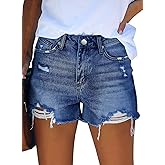 DGRPI Womens Jean Shorts Stretchy High Waisted Ripped Denim Distressed Trendy Shorts with Pockets