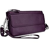 YALUXE Real Leather Wristlet Clutch Handbag Crossbody Bag Cellphone Purse RFID Blocking