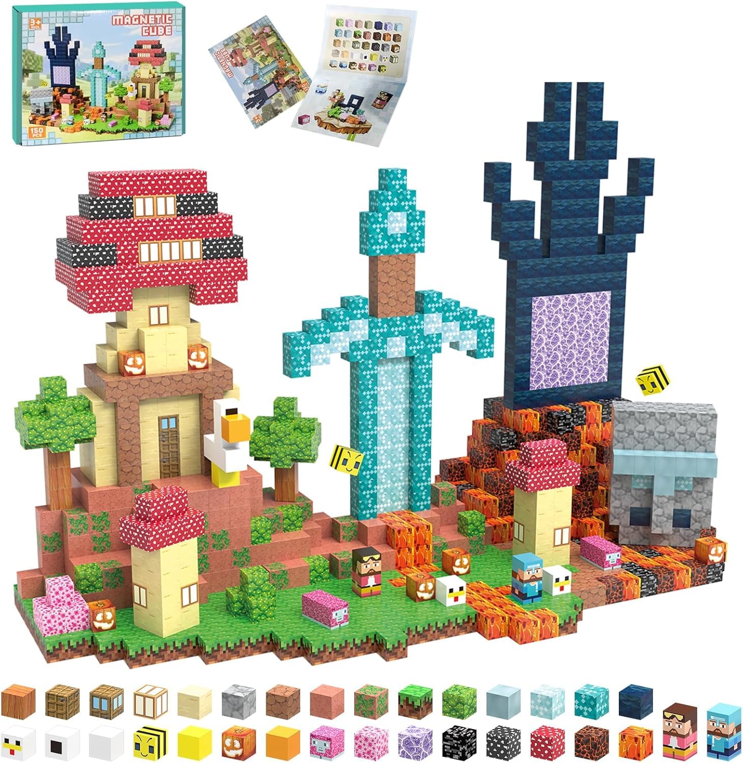 MEDMHSMA Magnetic Building Blocks 150PCS Magnetic Blocks 1 inch, Construction Toys for Boys Girls, Magnet Cubes STEM Montessori Sensory Toys for Toddlers Kids Ages 3+, Christmas Birthday Gifts