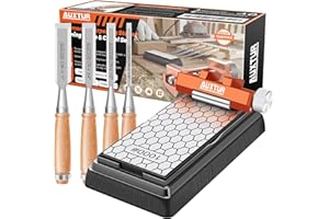 AUXTUR Sharpening Stone with Honing Guide Tool,chisel set for Woodworking,Flattening Stone,Complete Sharpening System Tools for Chisel Sharpening and Plane Restoration (guide+stone+chisel)