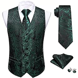Barry.Wang Hunter Green Vest Men Paisley Silk