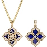 MEVECCO Gold Four Leaf Clover Necklace for Women 14K Gold Plated Clover Pendant Necklace Double Side With Diamond Vintage Filigree Flower Necklace Gift