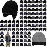 Chicingyou 84 Pcs Winter Earflap Hat Bulk Unisex Thick Knit Fleece Lined Warm Beanie Hat with Ear Cover for Homeless and Ski