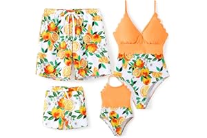 PATPAT Mommy and Me Matching Swimsuit One Piece Leaves Printed V Neck Bathing Suits Family Swimwear Matching Set