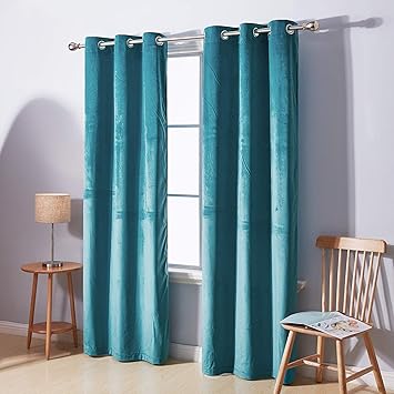 Deconovo Home Decor Velvet Curtains For Bedroom Solid Soft Sunlight Block Window Curtain Grommet Nursery 2 Panels 38w X 95l Teal