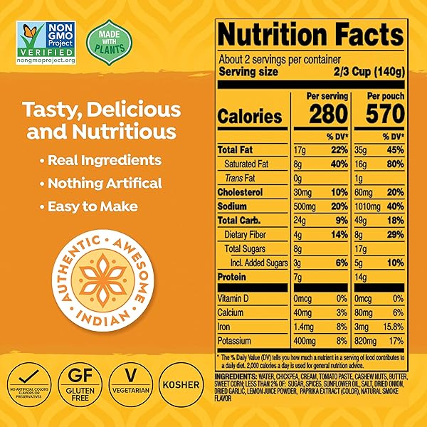 TASTY BITE BUTTER CHICKPEA & VEGETABLES, 10 OUNCE, PACK OF 6, READY TO EAT, MICROWAVABLE ENTREE, VEGETARIAN