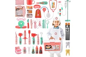 BELLOCHIDDO 44Pcs Doctor Kit for Kids, Pretend Play Educational Doctor Set, Medical Dr Kit with Stethoscope & Doctor Costume, Durable Dentist Kit Playset for Toddler Boys Girls 3 4 5 6 7 8
