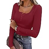 ANRABESS Women's Long Sleeve Henley Tops Ribbed Knit Slim Fitted Trendy T Shirt Basic Tees Layer 2025 Fall Fashion Outfits