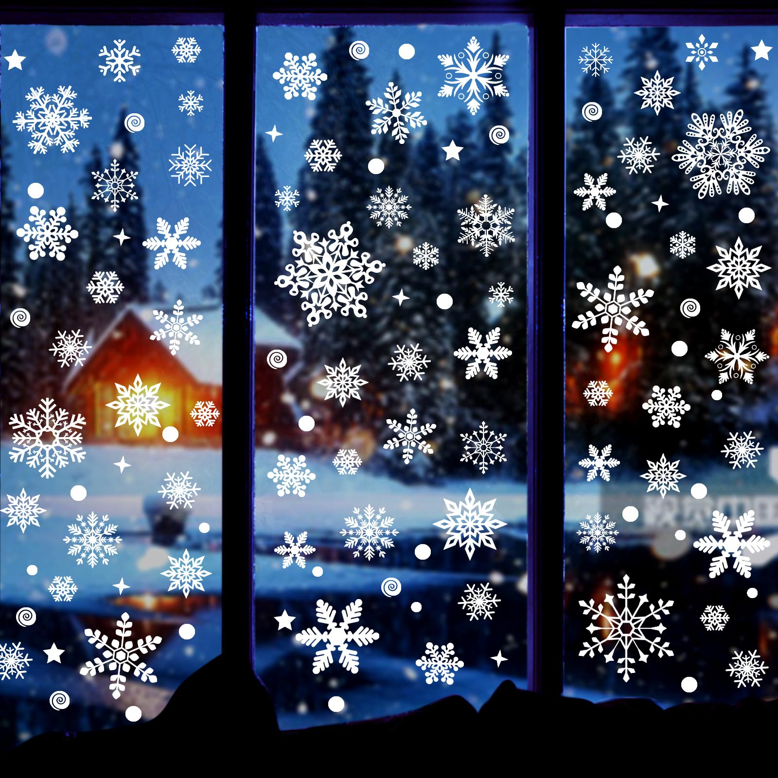 Photo 1 of 258 Pcs Christmas Snowflake Window Clings, Christmas Window Stickers Decorations