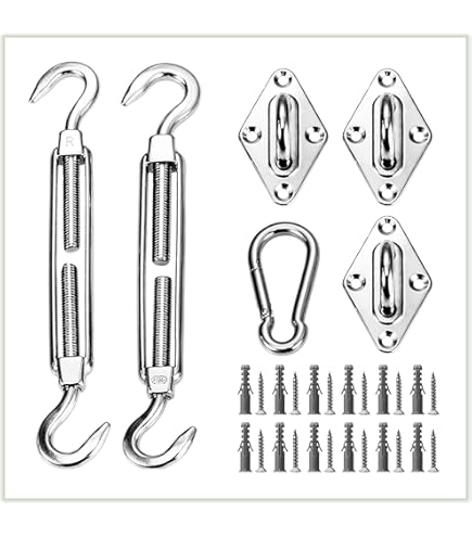 Sun Shade Sail Hardware Kit - 44 Pcs Stainless Steel, With Turnbuckles, For Rectangle/Square Sails