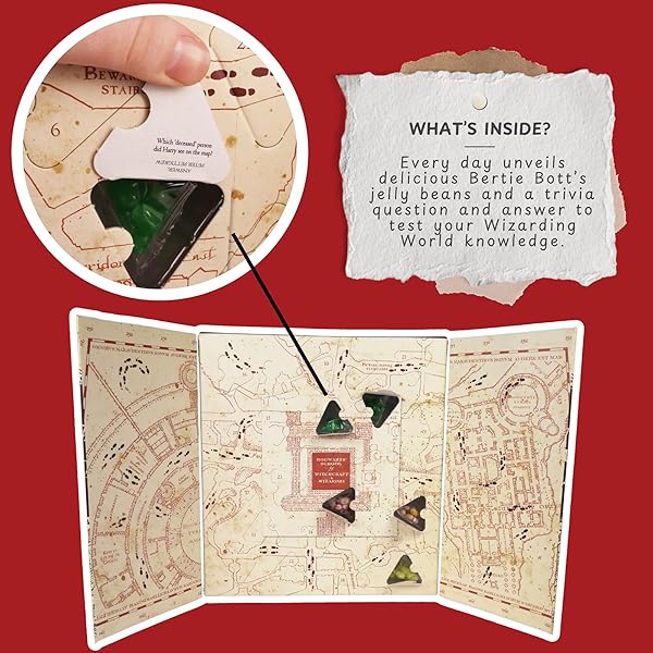 JELLY BELLY HARRY POTTER MARAUDER’S MAP TRIVIA ADVENT CALENDAR, COUNTDOWN TO CHRISTMAS 2024, 24 INDIVIDUAL BAGS OF BERTIE BOTT’S JELLY BEANS