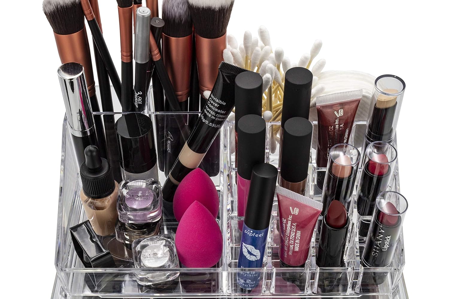Brookstone Makeup Organizer for Vanity, Cosmetic Display Case with Drawers, Fits Brushes, Lipsticks, and Other Accessories, Versatile Storage Solution, clear: Beauty