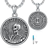 PELOVNY Memento Mori Necklace for Ashes of Loved One 925 Sterling Silver Stoic Skull Skeleton Necklace Cremation Urn Jewelry for Men Women
