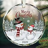 TEEBIM Snowman Ornaments - Snowman Christmas Ornament 2025 - Winter Holiday Ornaments for Christmas Tree - Gifts for Family, Friends - Glass Hanging Ornament