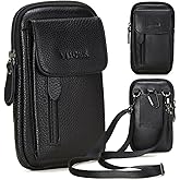 VIIGER Leather Cell Phone Shoulder Holster Compatible with iPhone 17 Pro Max 16 Pro Max Galaxy S25 Ultra Large Multi-Pocket Crossbody Phone Bag Smartphone Pouch with Belt Loop Clip for Women, Black