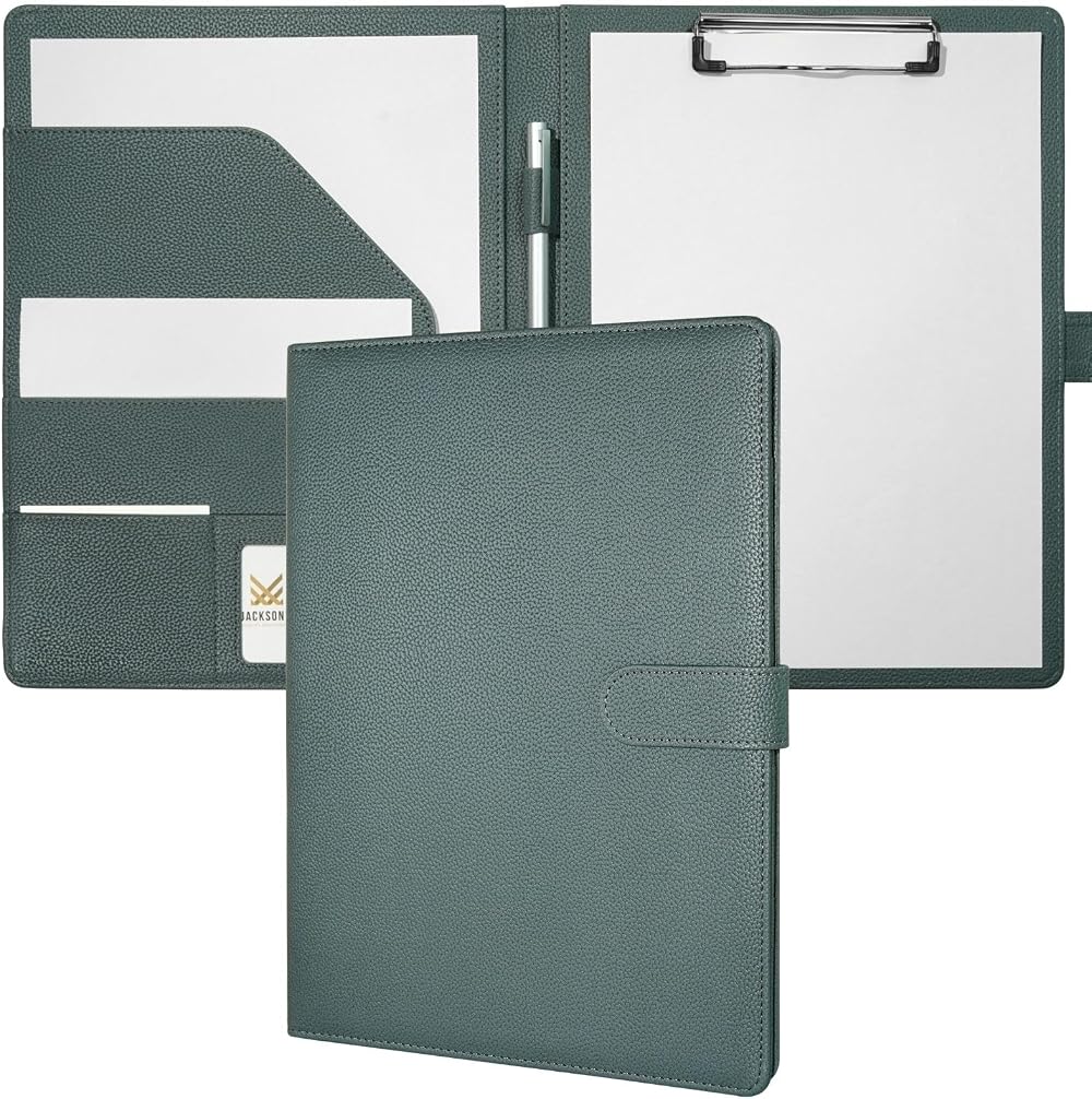Mymazn A4 Clipboard Folder Faux Leather Conference Organizer Grey Green