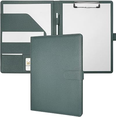 Mymazn A4 Clipboard Folder Faux Leather Conference Organizer Grey Green