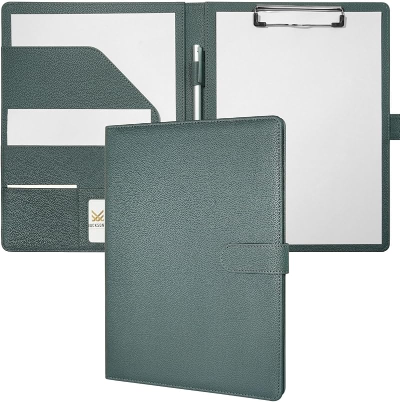 Mymazn A4 Clipboard Folder Faux Leather Conference Organizer Grey Green