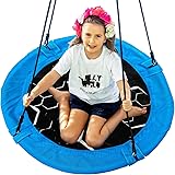 Saucer Tree Swing - 40" Round Outdoor Swing Set - NEW Improved 2020 - Attaches to Trees or Existing Swing Sets - Create Your 
