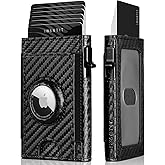 iwantit Slim Airtag Wallet for Men: Compatible with Apple Air tag (1st & 2nd Generation), Front Pocket Smart Pop Up Credit Card Holder with AirTag Holder ID Window, RFID Blocking(Carbon)