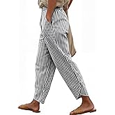 ANRABESS Womens Striped Gingham Pants Summer Lounge Cute PJ Bottom Plaid Pants Casual Wide Leg Beach Trouser with Pockets