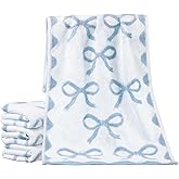 SmoothNovelty 4 Pcs Blue Bow Hand Towels for Bathroom 13 x 29'' Soft 100% Cotton Coquette Face Towel Valentine's Day Kitchen Decor Absorbent Preppy Bathroom Decor Bridal Shower Wedding Gift
