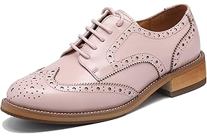 U-lite Women's Perforated Lace-up Wingtip Multicolor Leather Flat Oxfords Vintage Oxford Shoes