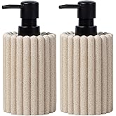Haocoott Soap Dispensers 350mL 11.84 OZ, 2 PCS Luxurious Hand Dish Lotion Shampoo Soap Dispenser Jar, Natural Stone Look Soap Pump Bottles for Kitchen Bathroom Countertop (Beige)