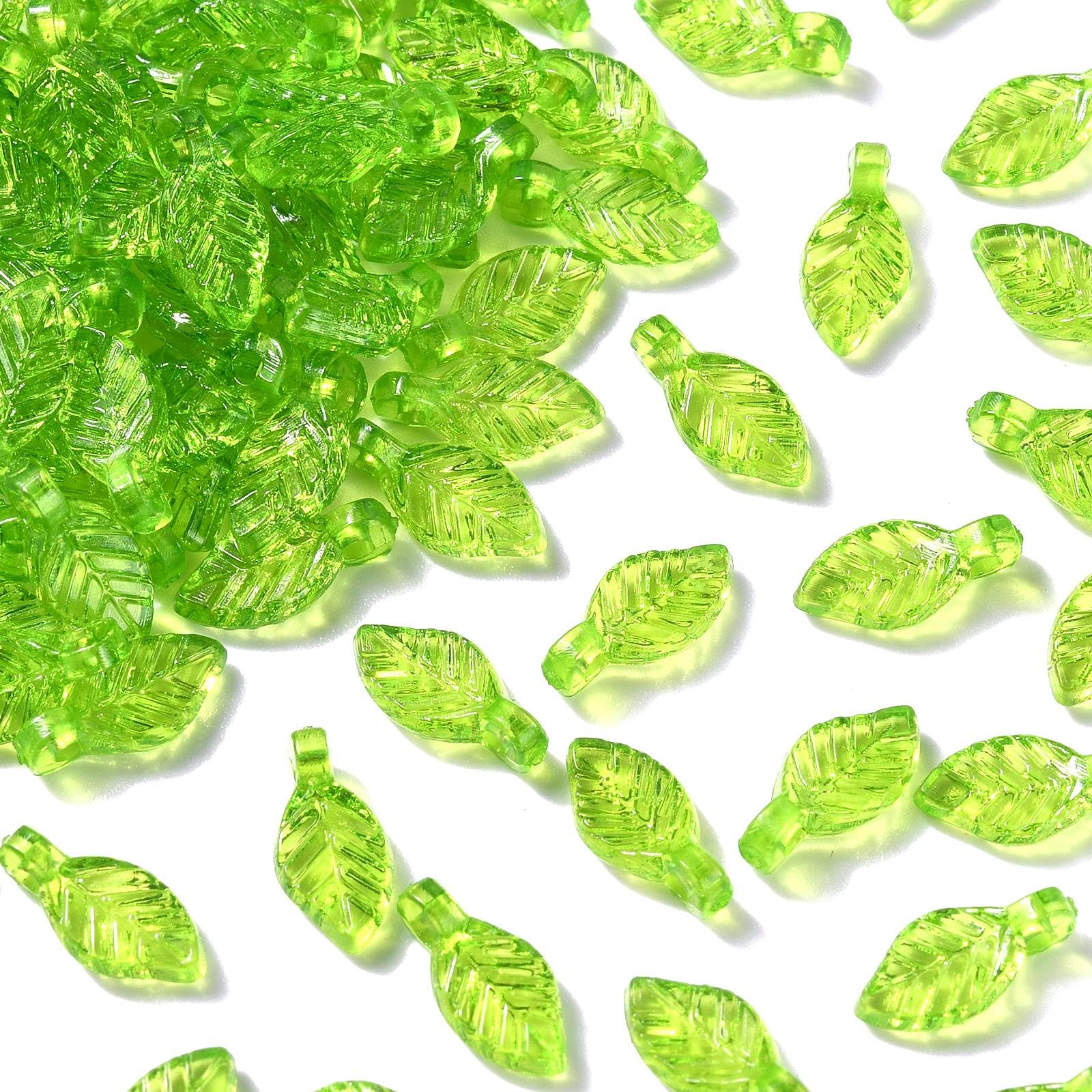 Airssory 100 Pcs Transparent Acrylic Tree Leaf Charms Plastic Green Leaf Charms for Earring Necklaces Jewelry Craft Making