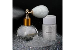 LATIBELL Body Glitter Spray, Glitter Spray for Hair and Body Face Clothes Nails, Body Shimmer Spray Make up for Festival Rave Accessories- with 0.35 oz Replacement & 0.176 oz Priming Cream (Silver)