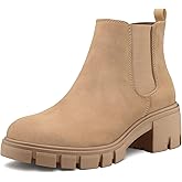 mysoft Women's Platform Chelsea Boots Lug Sole Slip On Chunky Block Heel Ankle Booties