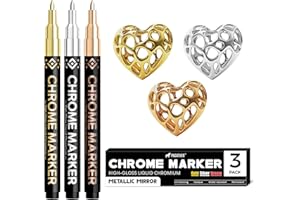 Pagather 3Pcs Chrome Paint Markers, Permanent Mirror Liquid Chrome Pens for Plastic, Metal, Model, Jewelry, Wheel Painting, Touch Up & Repair Kit, DIY Art Projects