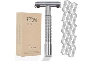 Keropy Double Edge Single Blade Safety Razor For Men and Women With 10 Premium Stainless Steel Refill Butterfly Metal Safety Razor, Reusable, Smooth Wet Shaving Experience, Eco-Friendly
