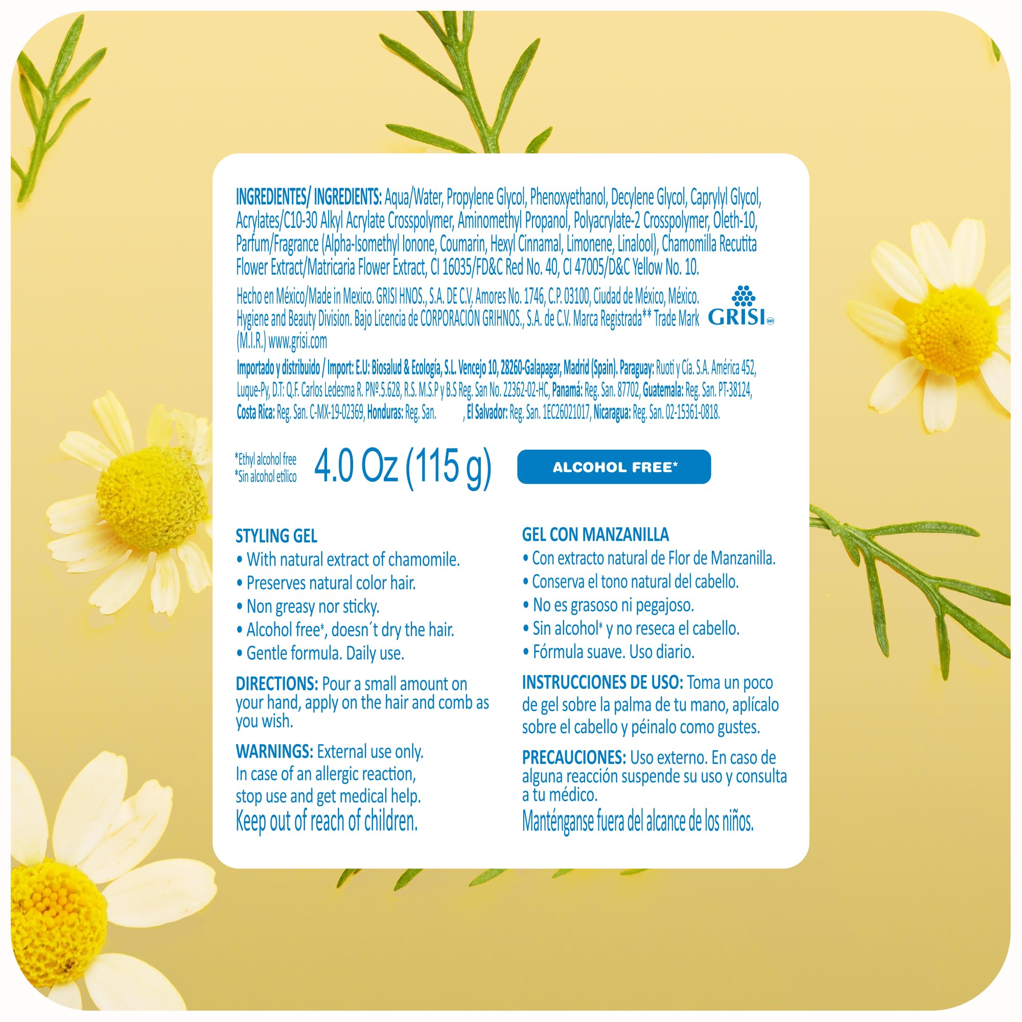 Ricitos de Oro Chamomile Hair Gel -Preserves Natural Color, Non-Greasy, Alcohol Free, Hypoallergenic, Tear-Free, Gentle Daily Use - Baby, Kids Hair Gel, Toddler - 4.05 Oz, 3-Pack