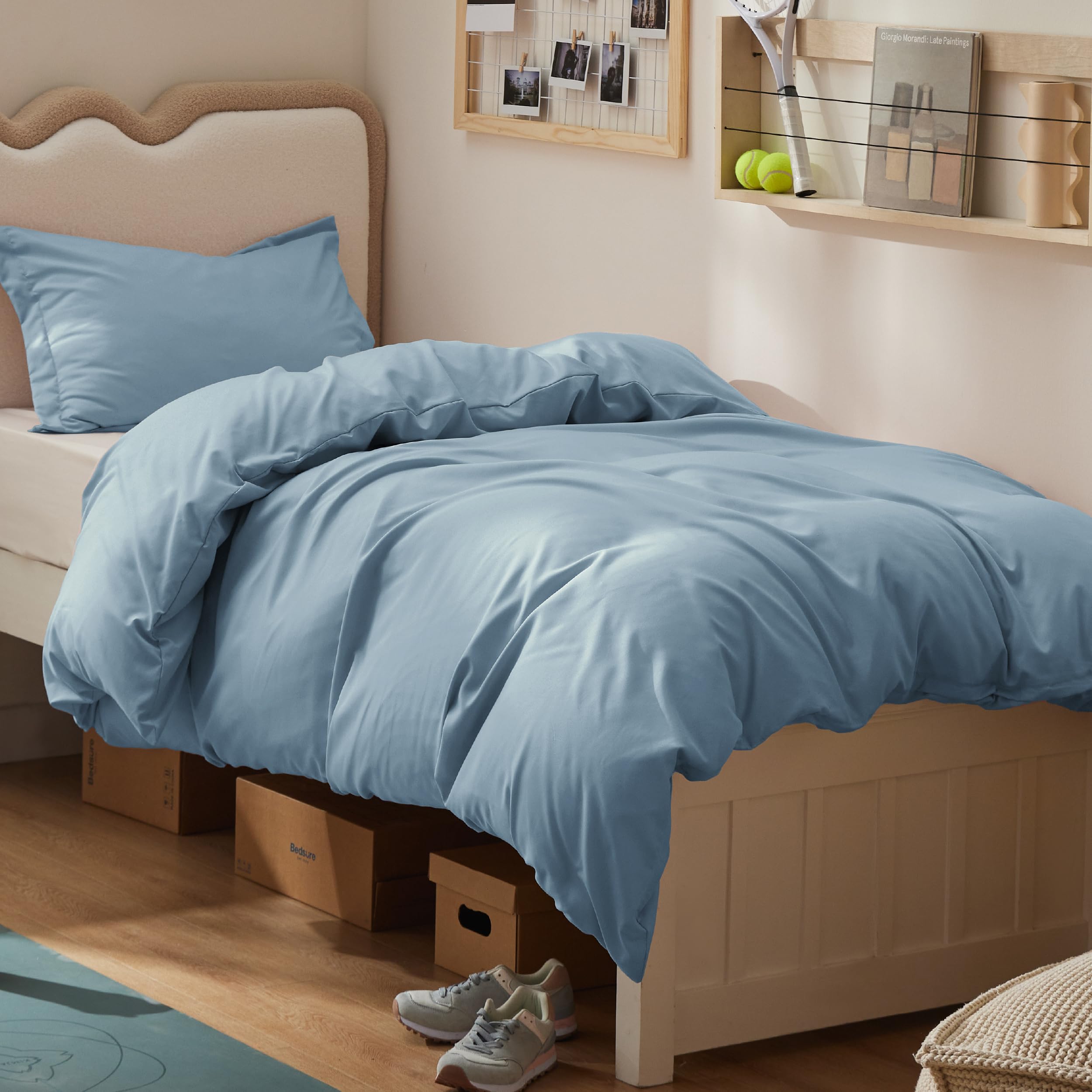 Photo 1 of Bedsure Duvet Cover Twin/Twin XL Size - Extra Soft Double Brushed Bedding Set with Zipper Closure, 2 Pieces, Includes 1 Duvet Cover (68"x90") & 1 Pillow Sham, Comforter Not Included, Mineral Blue