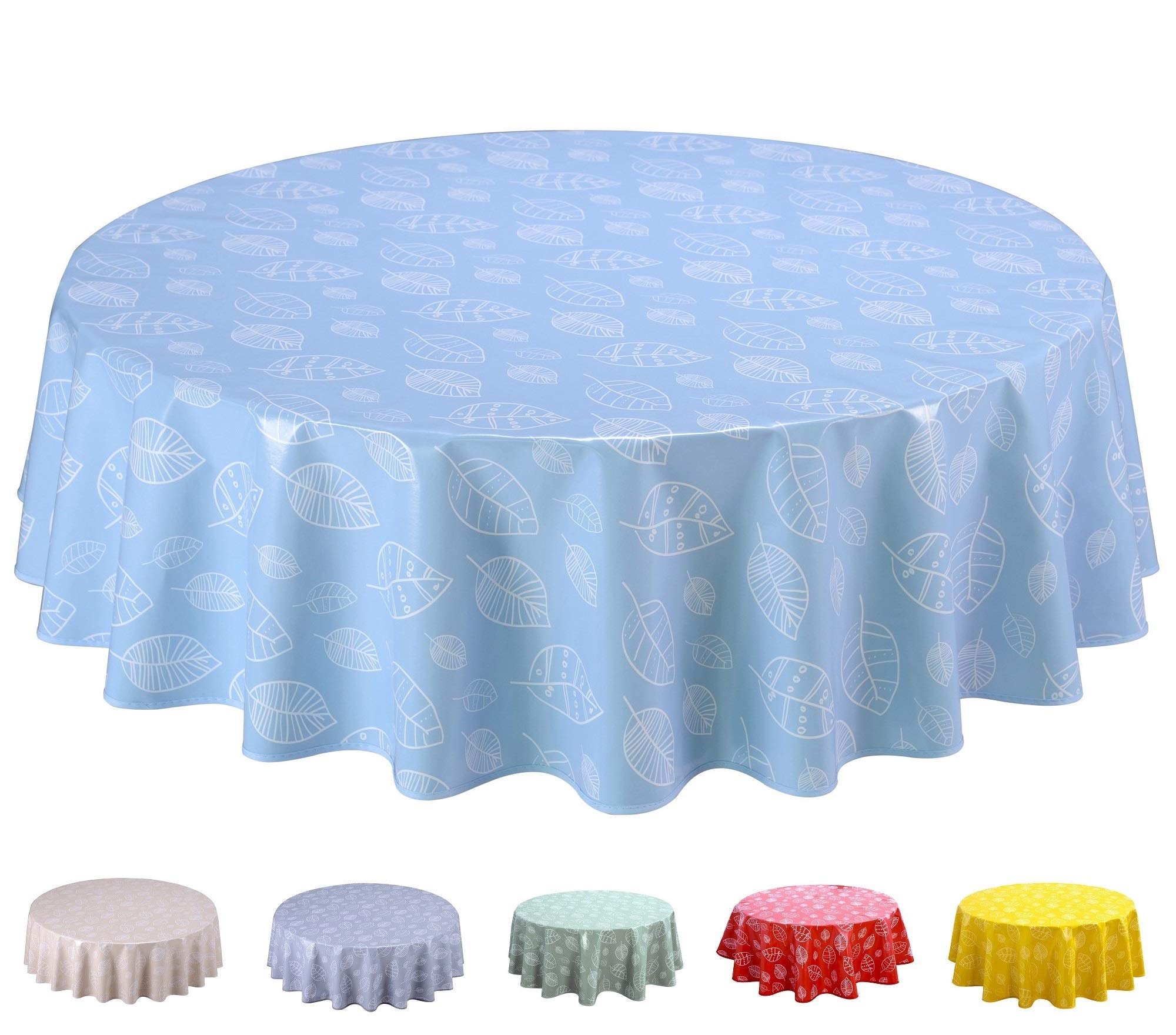 Home Direct Round Oilcloth PVC Wipe Clean Tablecloth 140cm 55" Leaves (Baby Blue)