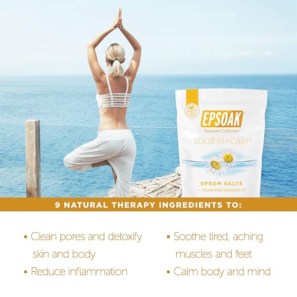 EPSOAK EPSOM SALT 2 LB. USP MAGNESIUM SULFATE WITH SOOTHING + CALMING SCENT WITH CHAMOMILE RESEALABLE EPSOM SALT BAG, MADE IN THE USA, CRUELTY-FREE CERTIFIED