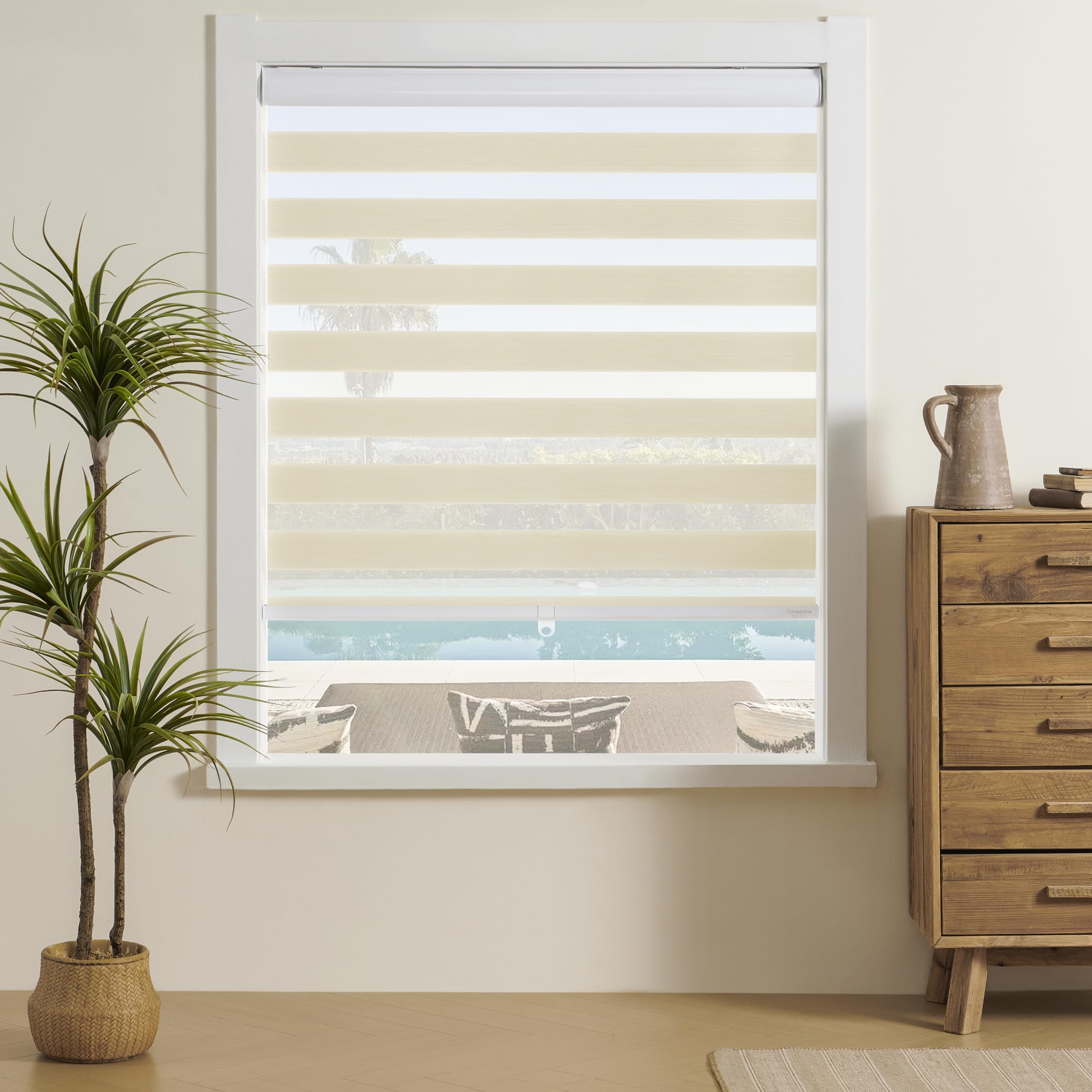 JIANGPIN TEXTILE Cordless Zebra Blinds for Indoor Windows Free-Stop Zebra Shades Dual Layer Light Filtering Sheer Shades Roller Window Blinds for Home (23" W X 72" H, Cream)