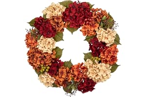 OAIRSE Fall Wreaths for Front Door, 24 inch Autumn Wreath with Hydrangeas Berries Large Fall Door Wreath Artificial Hydrangea Flowers Wreath Fall Decorations for Farmhouse Thanksgiving Harvest Door Wall