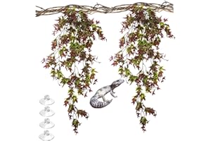 Woyrise 2Pack Reptile Plants, Terrarium Hanging Plants Vines Artificial Leaves Habitat Decorations with Suction Cup for Bearded Dragon Lizard Snake Geckos Chameleon Hermit Crab