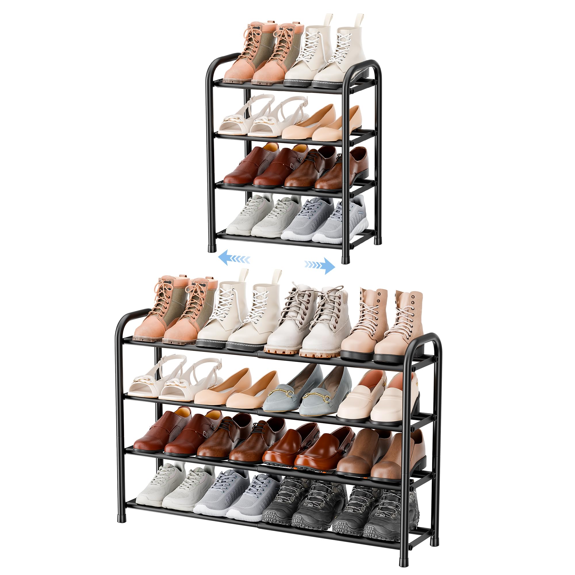 Photo 1 of ENJOYBASICS Expandable Shoe Rack, 4 Tier Adjustable Shoe Organizer Shelf for Closet, Black Metal Free Standing Shoe Rack Storage for Small Space, Entryway