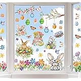 ChicRosa 9 Sheet Easter Window Clings Watercolor Easter Bunny Egg Window Decals Double-Sided Hand-Drawn Easter Window Decor f