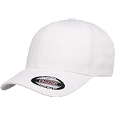 Flexfit Unisex Cotton Twill Fitted Baseball Cap, White, Small-Medium | Hard Buckram, Structured, Closed Back, Silver Underbill