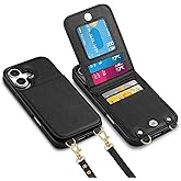 Vofolen for iPhone 17 Wallet Case with Card Holder Crossbody Adjustable Strap Magnetic Clasp Heavy Duty Protective Leather Flip Phone Cover for i Phone 17 for Women, Black