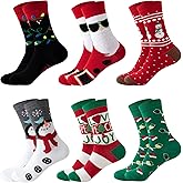 FOOT AMAZING Christmas Socks for Women 6 Pairs Womens Funny Novelty Crew Socks Fun Cute Holiday Gifts for Women Girls