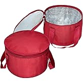 2Pack Oversized Insulated Round Thermal Casserole Food Carrier,Pie Carrier,Lunch Bag for Potluck,Picnics,Thermal Bag for Hot/Cold Food,12X7inch,Red Color