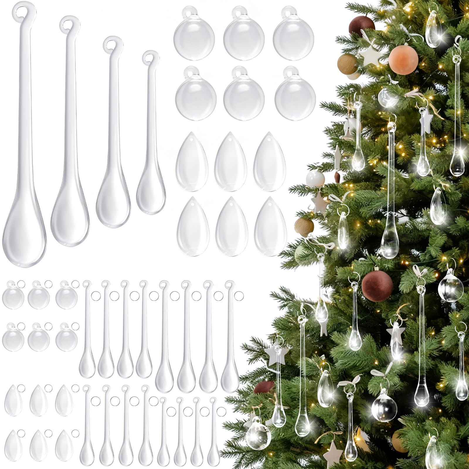 Photo 1 of 100 Pcs Teardrop Ornaments for Christmas Tree, Hanging Drop Ornaments Crystal Chandelier Pendant for Christmas Winter New Year Party and Home Decorations