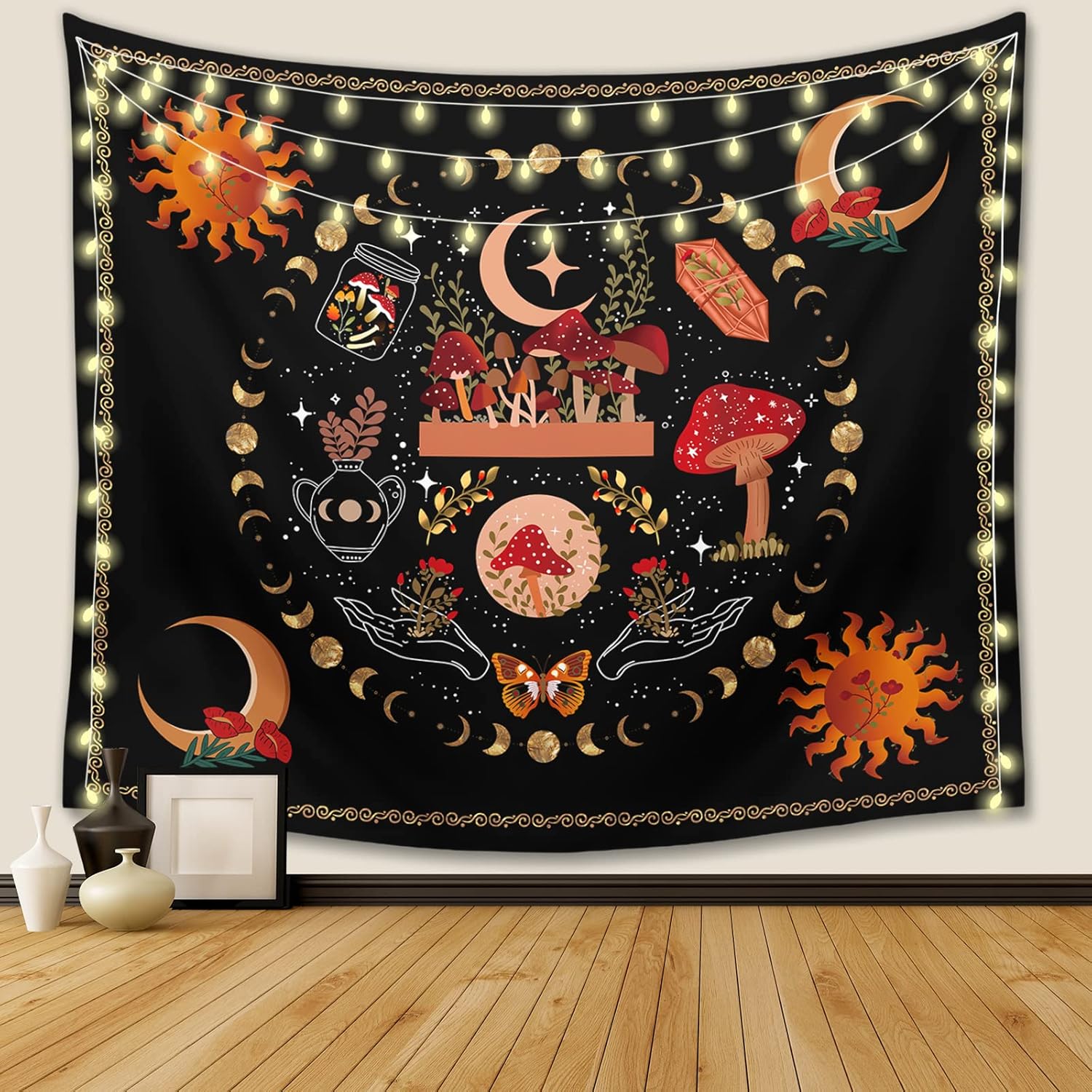 Tapestries - Ftuency Nature Plant Mushroom Tapestry, Moon Phase Tapestries Aesthetic Flower Decor Wall Hanging for Bedroom Home Dorm (51.2 inches x 59.1 inches, Colorful Mushroom)