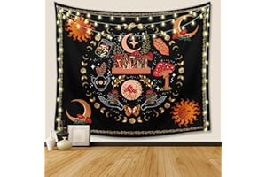 Ftuency Nature Plant Mushroom Tapestry, Moon Phase Tapestries Aesthetic Flower Decor Wall Hanging for Bedroom Home Dorm (51.2 inches x 59.1 inches, Colorful Mushroom)